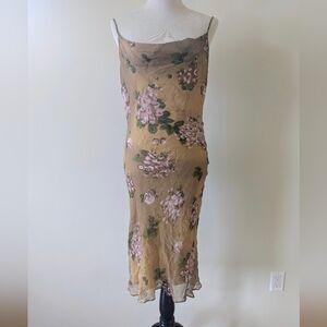 Vintage 90s Silk Bias Cut Cowl Slip Dress Large